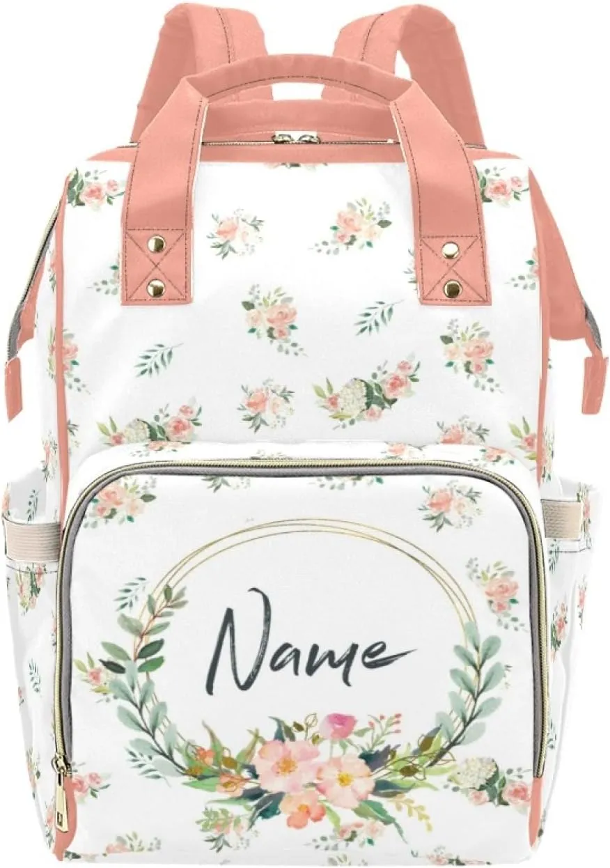 Custom Name Baby Diaper Bag for Mother's Day, Personalized Floral Nursing Mommy Daypack, Customized Waterproof Travel Backpack Large Capacity Diaper Backpack for Mom Girls Newborn Infants