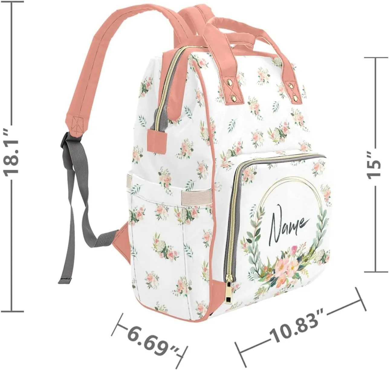 Custom Name Baby Diaper Bag for Mother's Day, Personalized Floral Nursing Mommy Daypack, Customized Waterproof Travel Backpack Large Capacity Diaper Backpack for Mom Girls Newborn Infants