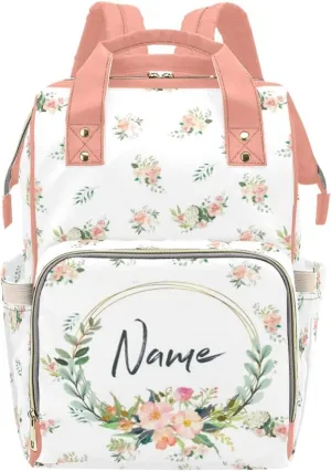 Custom Name Baby Diaper Bag for Mother's Day, Personalized Floral Nursing Mommy Daypack, Customized Waterproof Travel Backpack Large Capacity Diaper Backpack for Mom Girls Newborn Infants