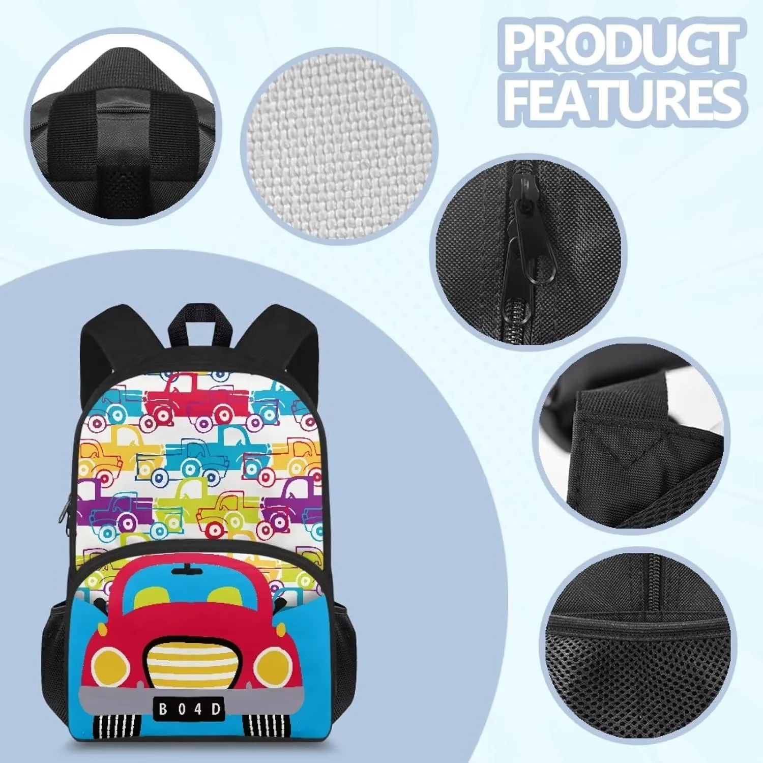 Custom Name Color Car Print Cute Backpack for Toddler & Child Ages 4-6, 15.7x11x6.3 In Preschool Bag with Internal Pocket, Side Mesh Pockets, Bookbag for Learn Supplies & Birthday Gifts