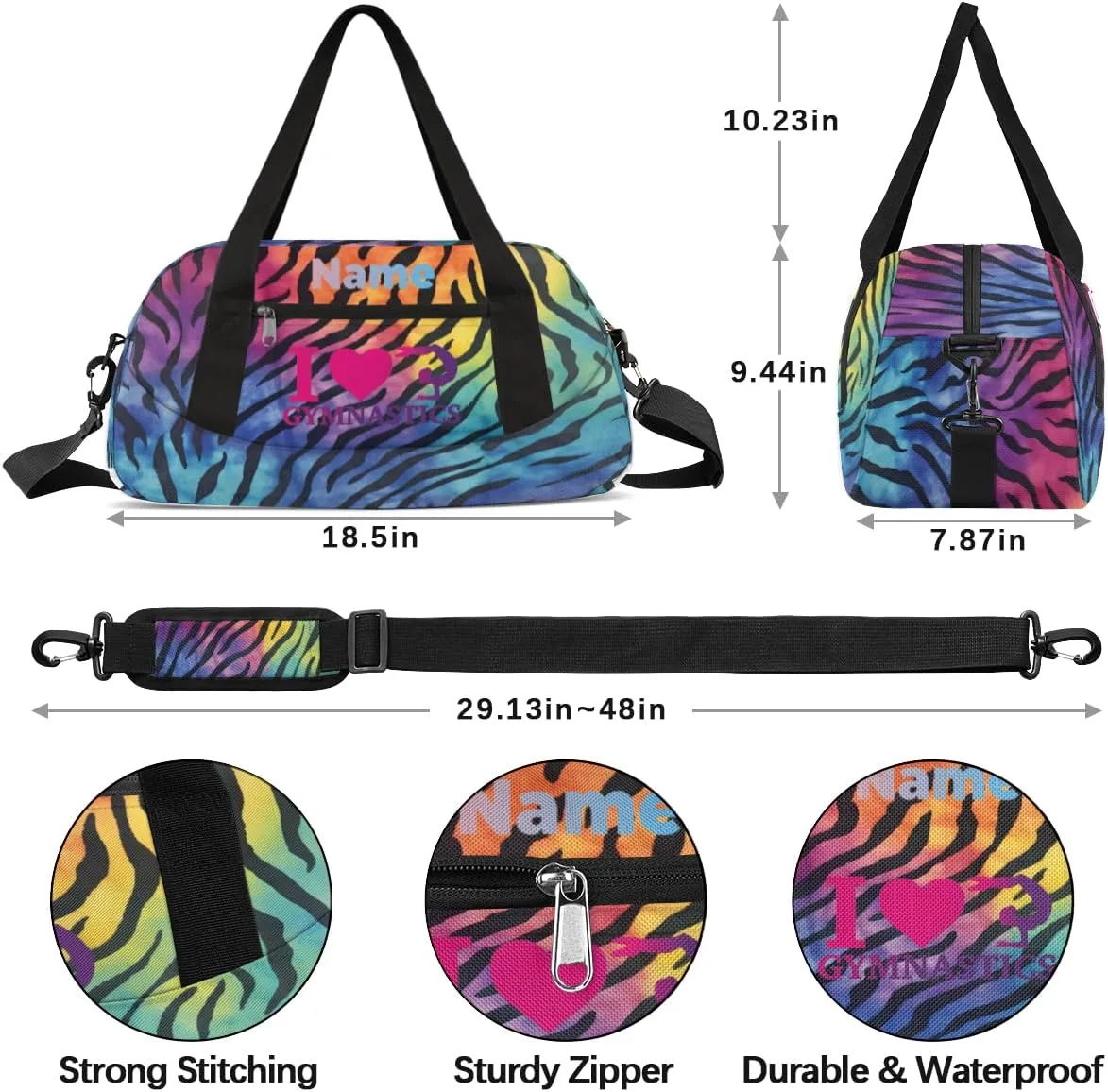 Custom Name Kids Duffle Bag Personalized Text Ballet Dance Sports Bag Waterproof Overnight Weekender Travel Workout Duffel Bag Gymnastics Carry On Bag for Boys Girls Teen Gifts, Color Leopard Print