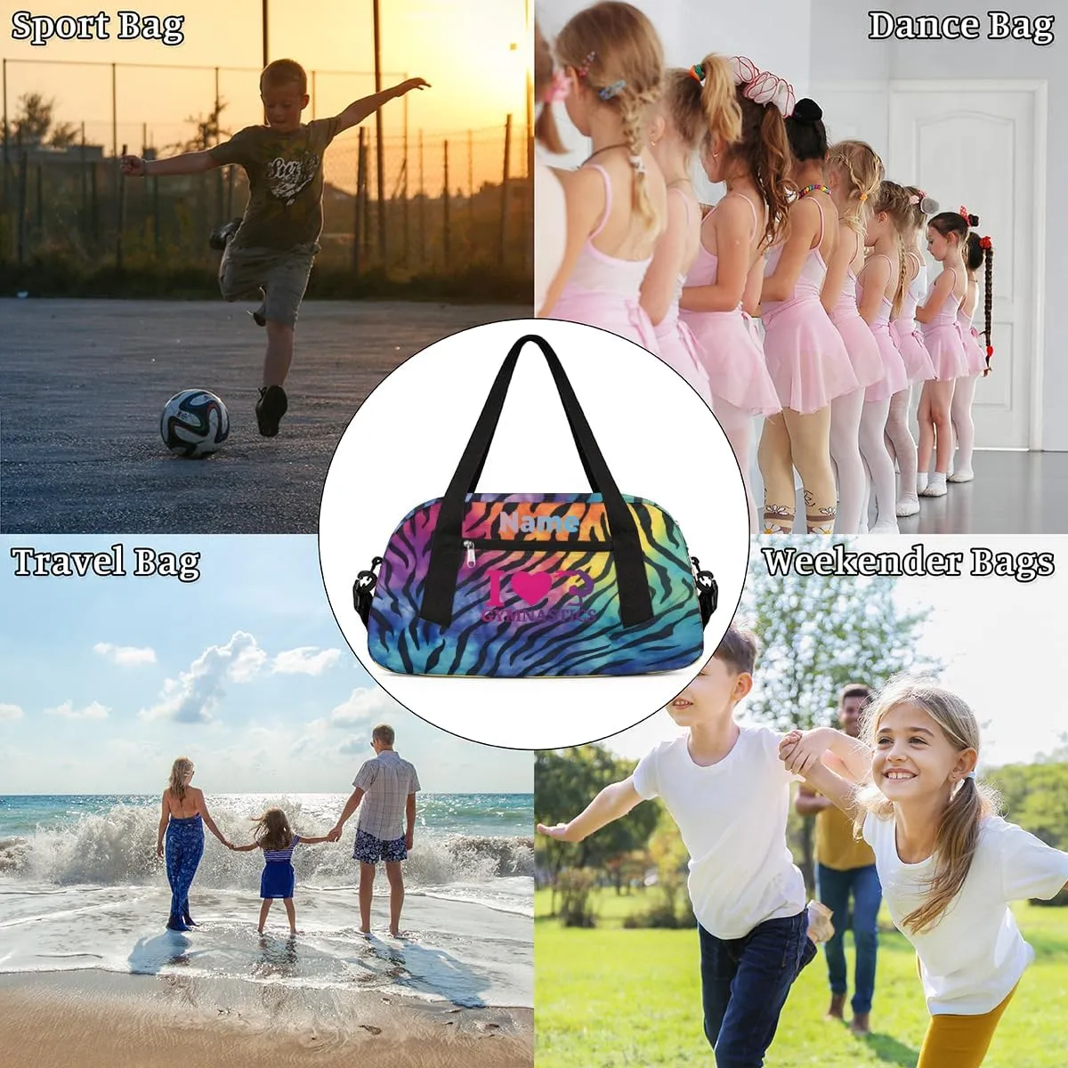 Custom Name Kids Duffle Bag Personalized Text Ballet Dance Sports Bag Waterproof Overnight Weekender Travel Workout Duffel Bag Gymnastics Carry On Bag for Boys Girls Teen Gifts, Color Leopard Print