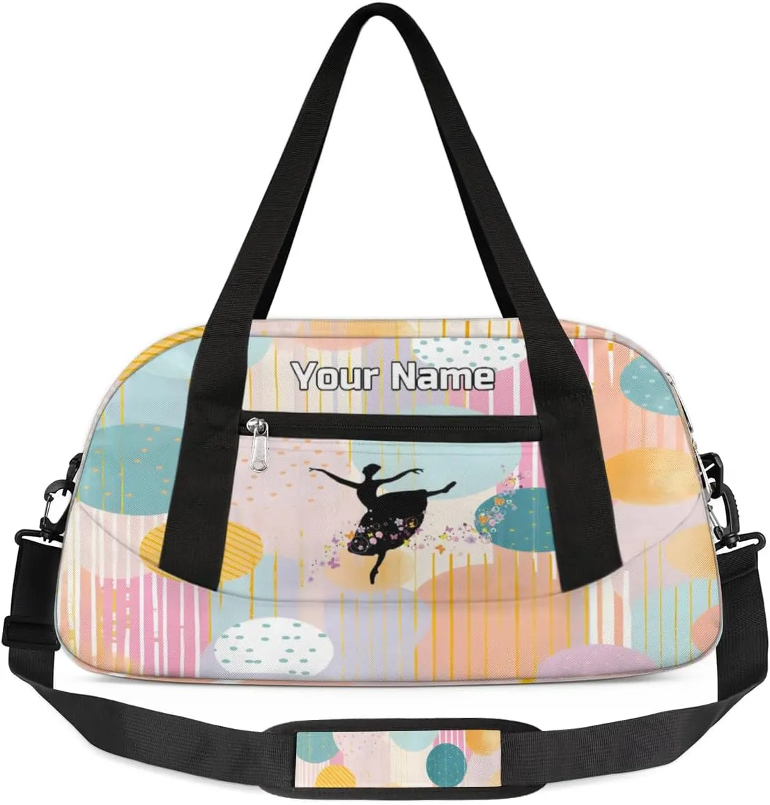 Custom Name Kids Duffle Bag Personalized Text Ballet Dance Sports Bag Waterproof Overnight Weekender Travel Workout Duffel Bag Gymnastics Carry On Bag for Boys Girls Teen Gifts, Colorful Dot