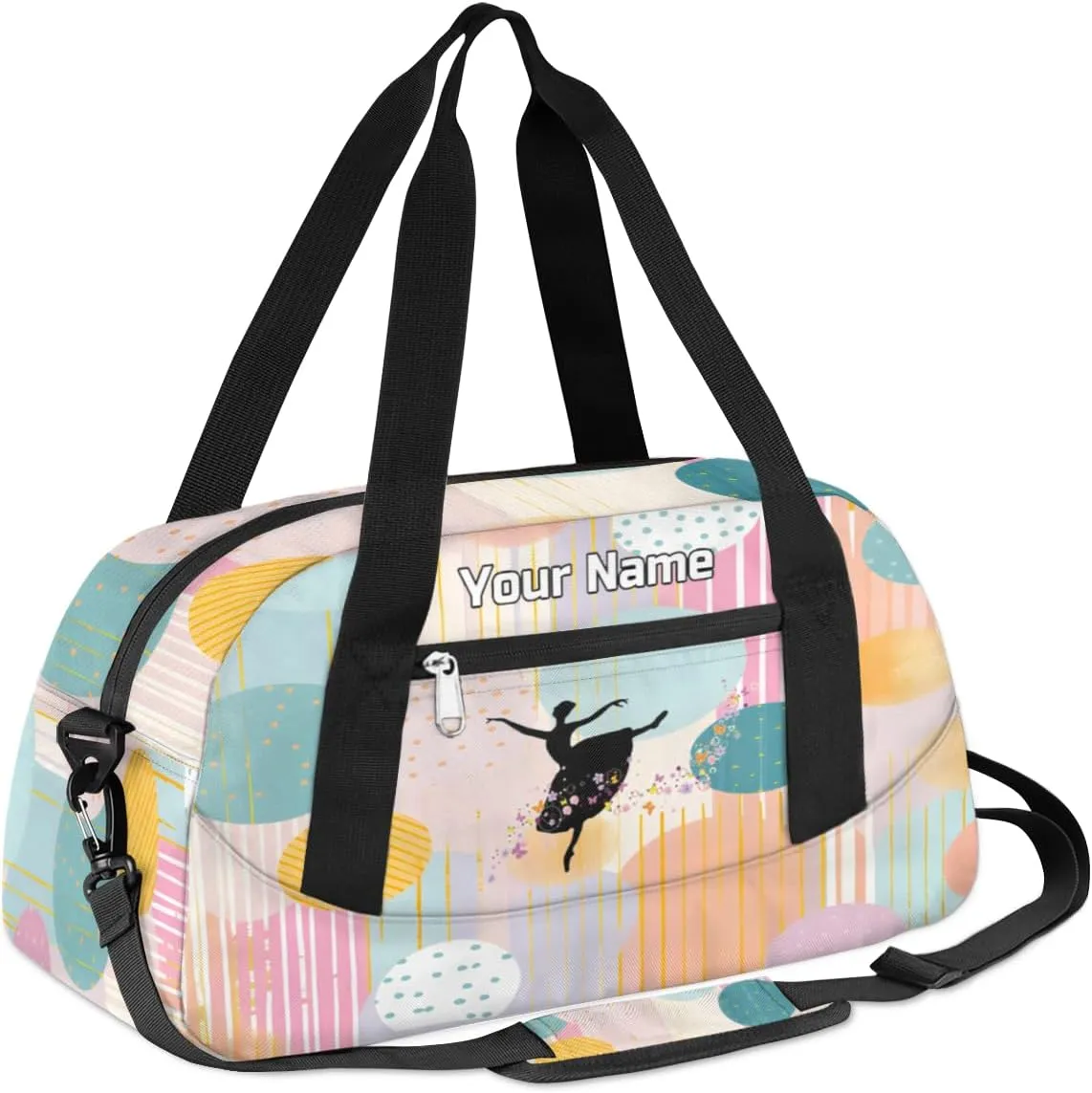 Custom Name Kids Duffle Bag Personalized Text Ballet Dance Sports Bag Waterproof Overnight Weekender Travel Workout Duffel Bag Gymnastics Carry On Bag for Boys Girls Teen Gifts, Colorful Dot