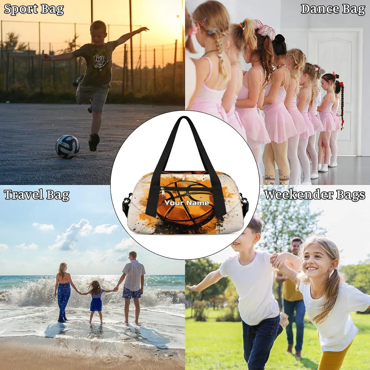 Custom Name Kids Duffle Bag Personalized Text Dance Gym Sports Bag Waterproof Overnight Weekender Travel Bag Carry School Basketball Practice Bag for Little Boys Girls Teen Gifts