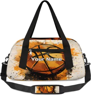 Custom Name Kids Duffle Bag Personalized Text Dance Gym Sports Bag Waterproof Overnight Weekender Travel Bag Carry School Basketball Practice Bag for Little Boys Girls Teen Gifts