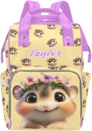 Custom Name Mommy Diaper Bag, Personalized Waterproof Backpack, Large Capacity, Multifunctional, Hamster and Guinea Pig Design