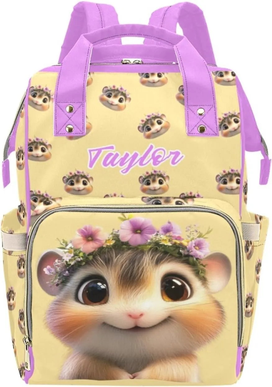 Custom Name Mommy Diaper Bag, Personalized Waterproof Backpack, Large Capacity, Multifunctional, Hamster and Guinea Pig Design