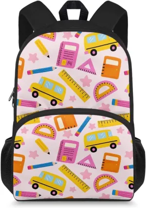 Custom Name Stationery Print Kids Backpack with Internal Pocket for Ages 10-12, 15.7x11x6.3 Inch School Bag, Adjustable Straps, Side Pockets, Bag for School Supplies & Idea Birthday Gifts
