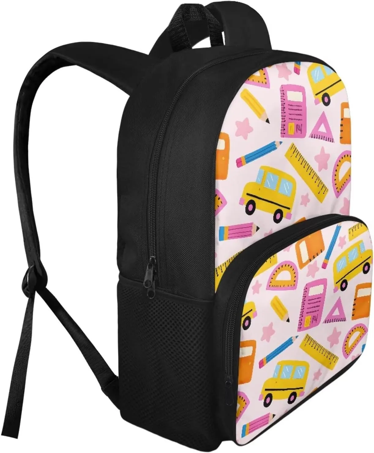 Custom Name Stationery Print Kids Backpack with Internal Pocket for Ages 10-12, 15.7x11x6.3 Inch School Bag, Adjustable Straps, Side Pockets, Bag for School Supplies & Idea Birthday Gifts