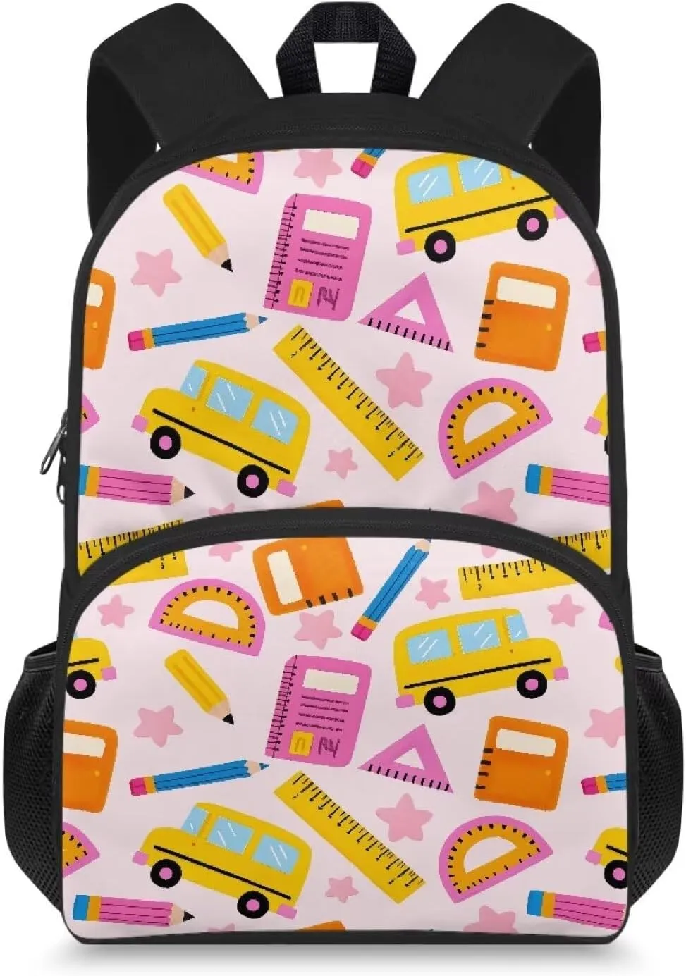 Custom Name Stationery Print Kids Backpack with Internal Pocket for Ages 10-12, 15.7x11x6.3 Inch School Bag, Adjustable Straps, Side Pockets, Bag for School Supplies & Idea Birthday Gifts