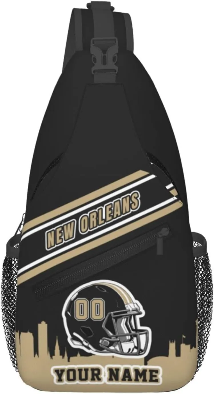 Custom New Orleans Sling Bag, Personalized Crossbody Bags For Men Women, Customize Name And Number Sling Shoulder Backpack For Travel Hiking Daypack Sports Outdoor
