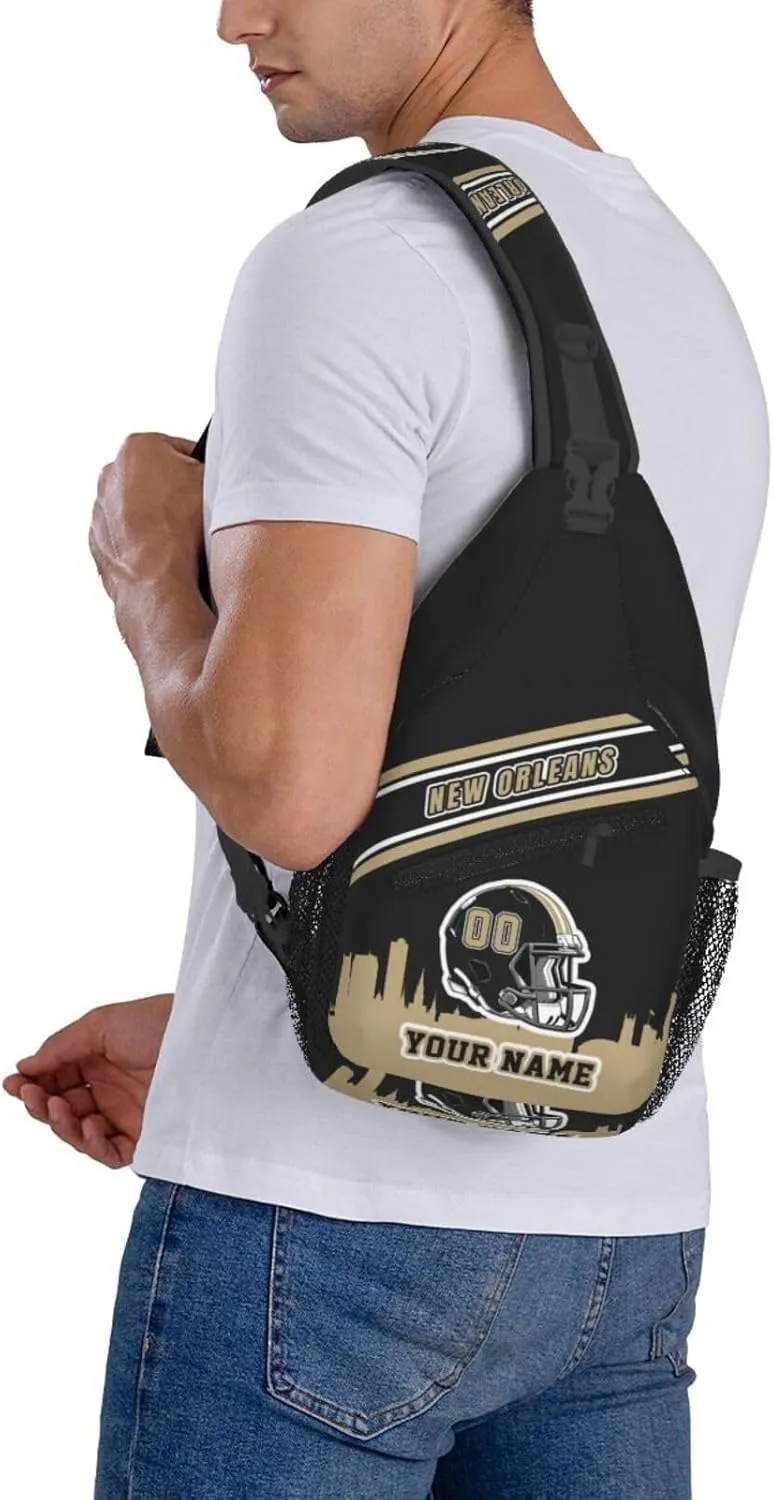 Custom New Orleans Sling Bag, Personalized Crossbody Bags For Men Women, Customize Name And Number Sling Shoulder Backpack For Travel Hiking Daypack Sports Outdoor