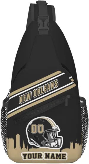 Custom New Orleans Sling Bag, Personalized Crossbody Bags For Men Women, Customize Name And Number Sling Shoulder Backpack For Travel Hiking Daypack Sports Outdoor