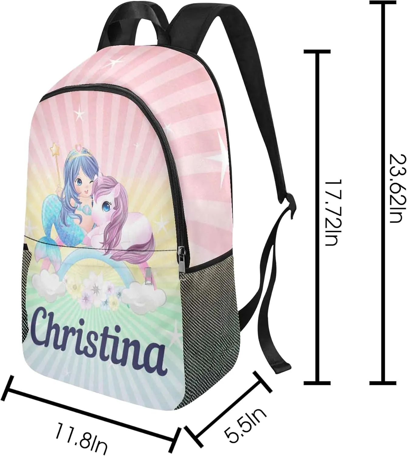 Custom Personalized Mermaid Backpack for Girls - School Lunch Box Included, Perfect for Primary Students