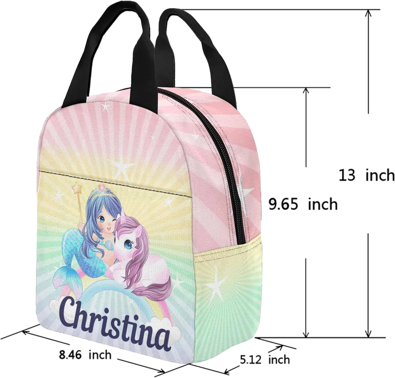 Custom Personalized Mermaid Backpack for Girls - School Lunch Box Included, Perfect for Primary Students