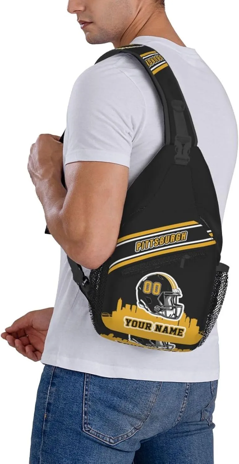 Custom Pittsburgh Sling Bag, Personalized Crossbody Bags For Men Women, Customize Name And Number Sling Shoulder Backpack For Travel Hiking Daypack Sports Outdoor