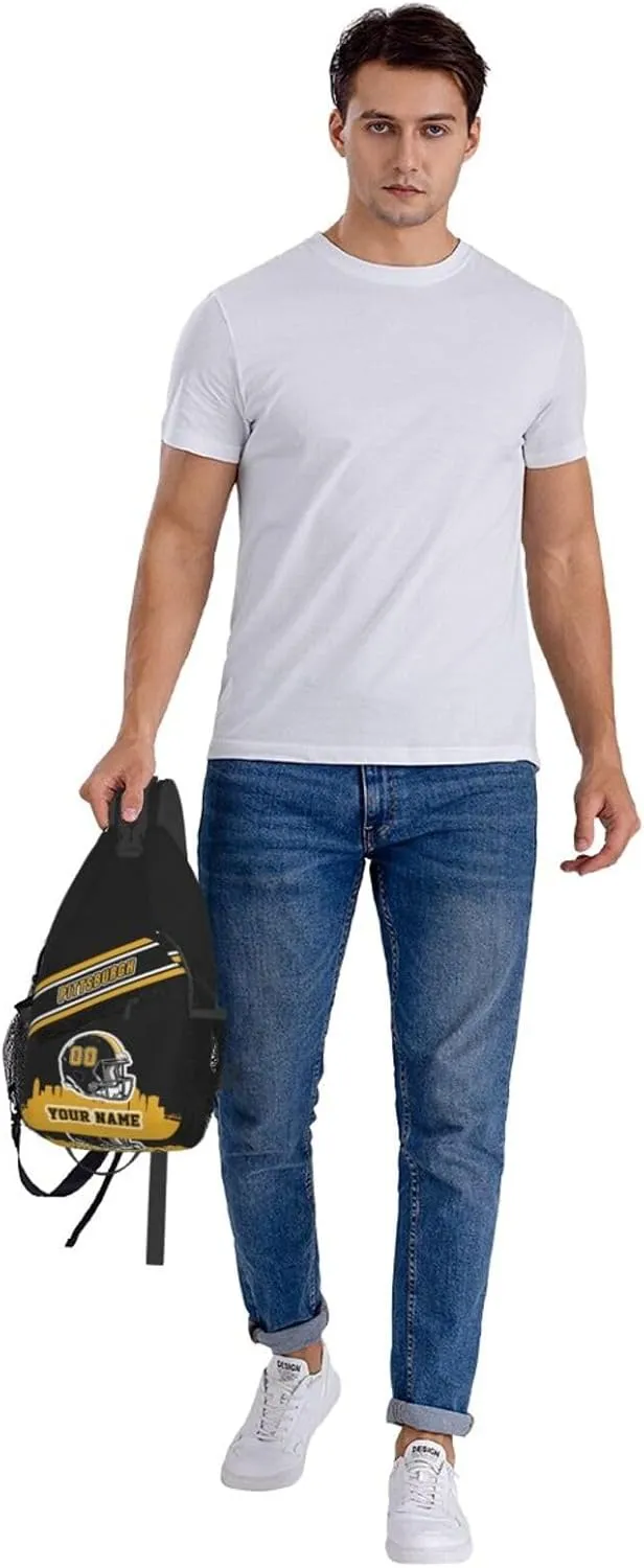 Custom Pittsburgh Sling Bag, Personalized Crossbody Bags For Men Women, Customize Name And Number Sling Shoulder Backpack For Travel Hiking Daypack Sports Outdoor