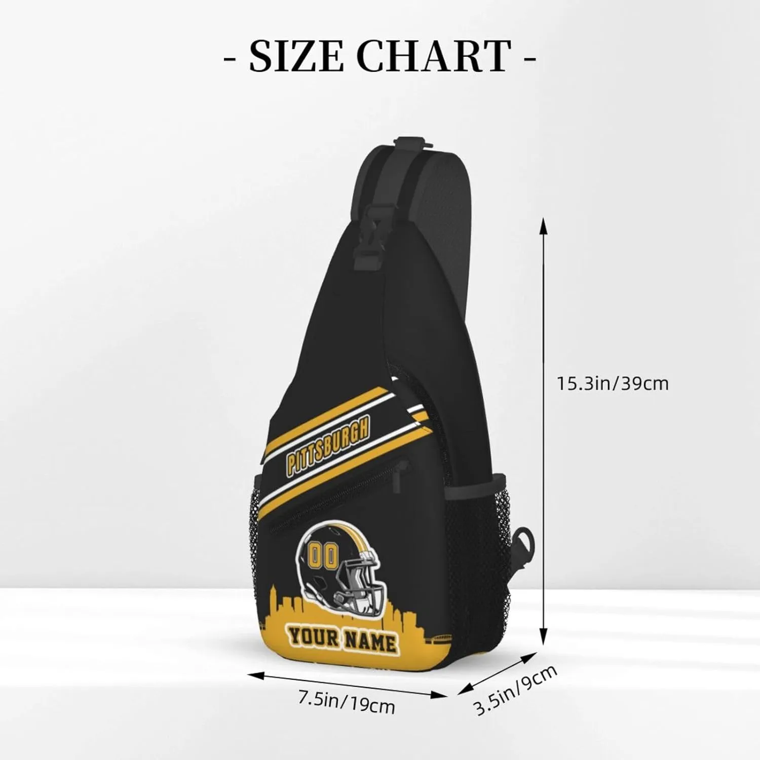 Custom Pittsburgh Sling Bag, Personalized Crossbody Bags For Men Women, Customize Name And Number Sling Shoulder Backpack For Travel Hiking Daypack Sports Outdoor