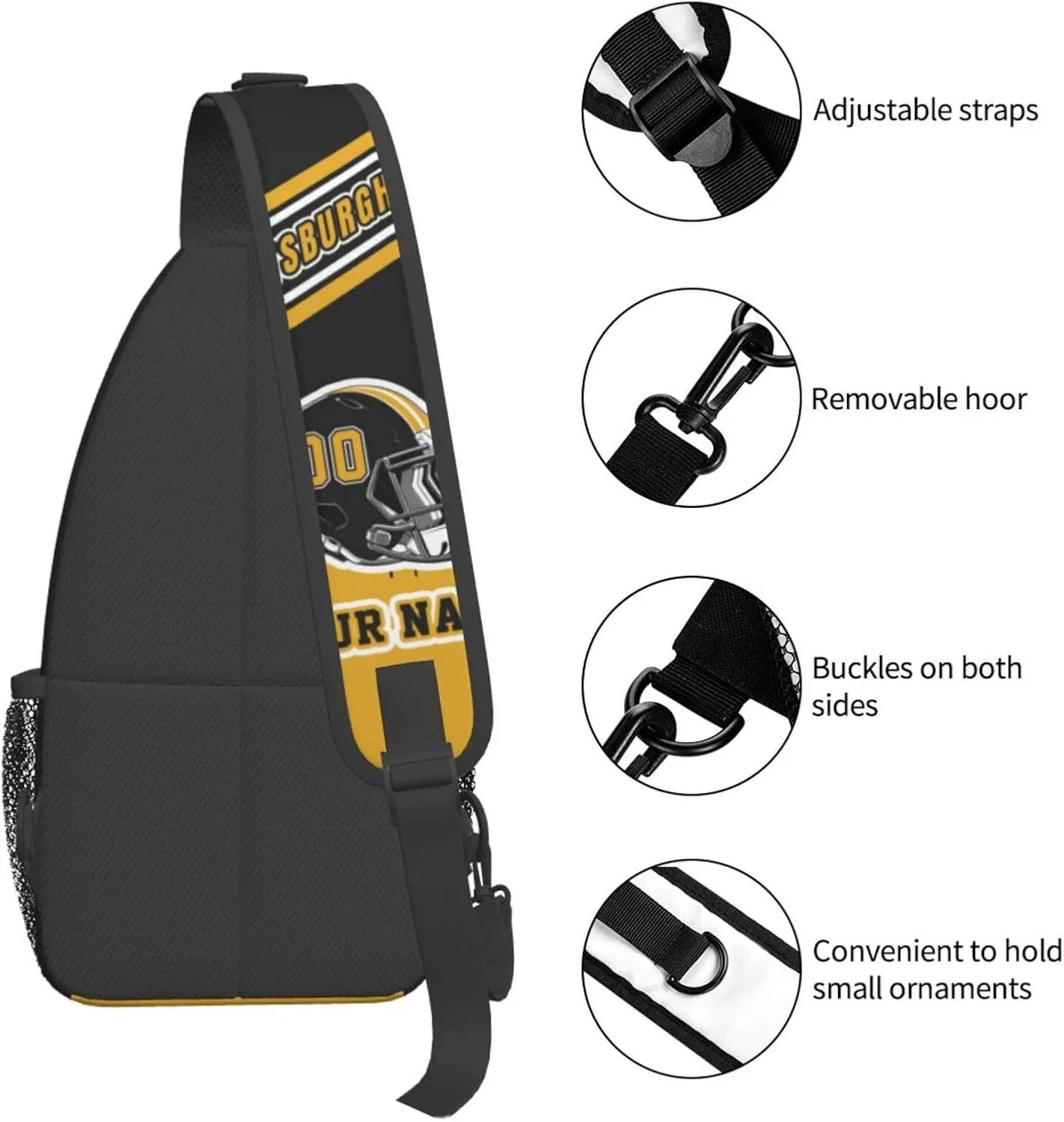 Custom Pittsburgh Sling Bag, Personalized Crossbody Bags For Men Women, Customize Name And Number Sling Shoulder Backpack For Travel Hiking Daypack Sports Outdoor