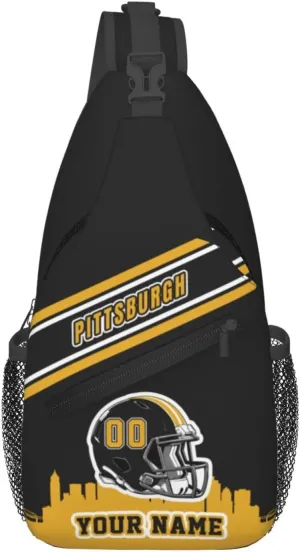 Custom Pittsburgh Sling Bag, Personalized Crossbody Bags For Men Women, Customize Name And Number Sling Shoulder Backpack For Travel Hiking Daypack Sports Outdoor