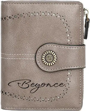 Custom Small Wallet,Engraved Name Vegan Leather Wallets with RFID Blocking Clutch Purse Bifold Credit Card Holder with Zipper Coin Pocket for Women (Vegan Leather, Gray)