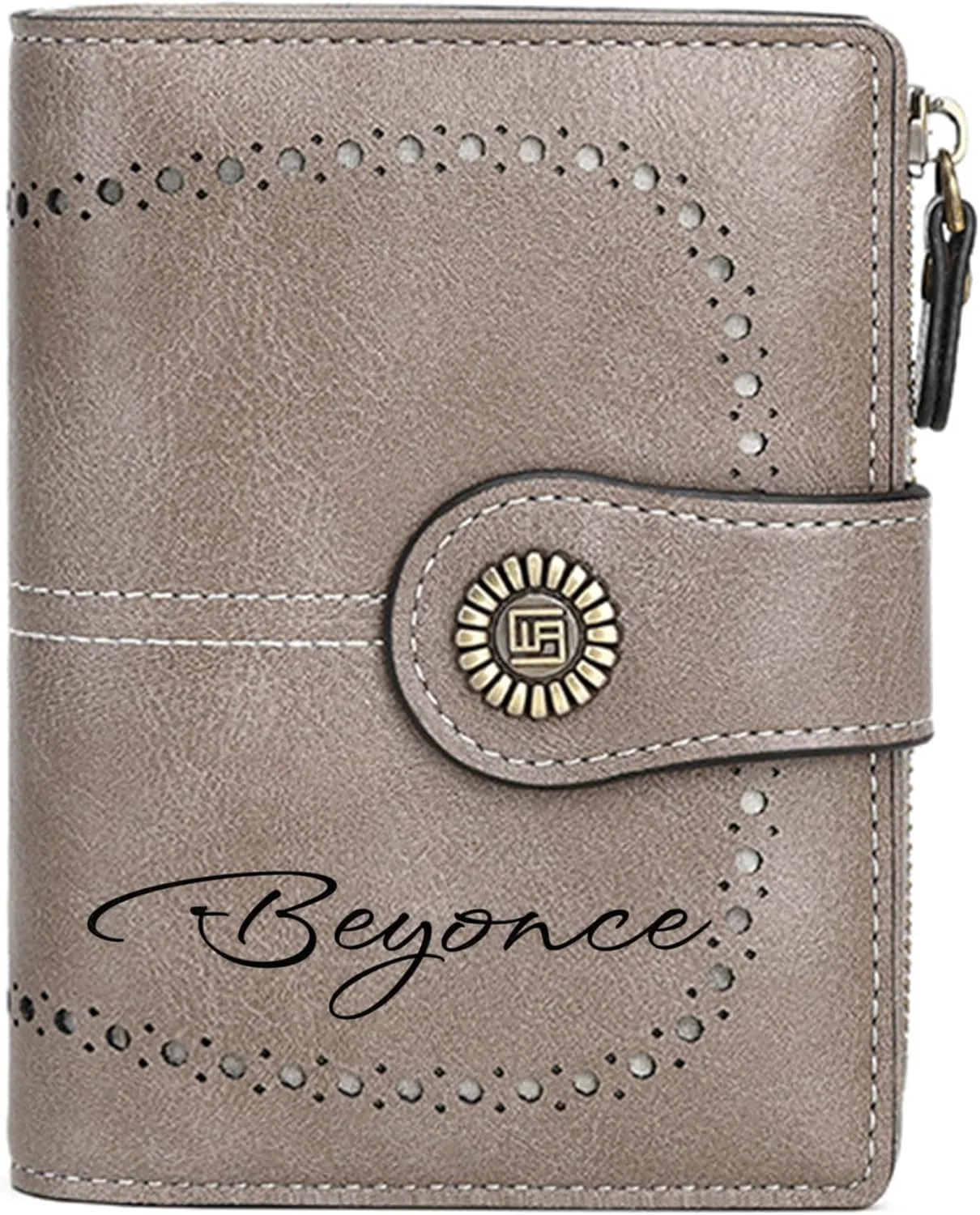 Custom Small Wallet,Engraved Name Vegan Leather Wallets with RFID Blocking Clutch Purse Bifold Credit Card Holder with Zipper Coin Pocket for Women (Vegan Leather, Gray)