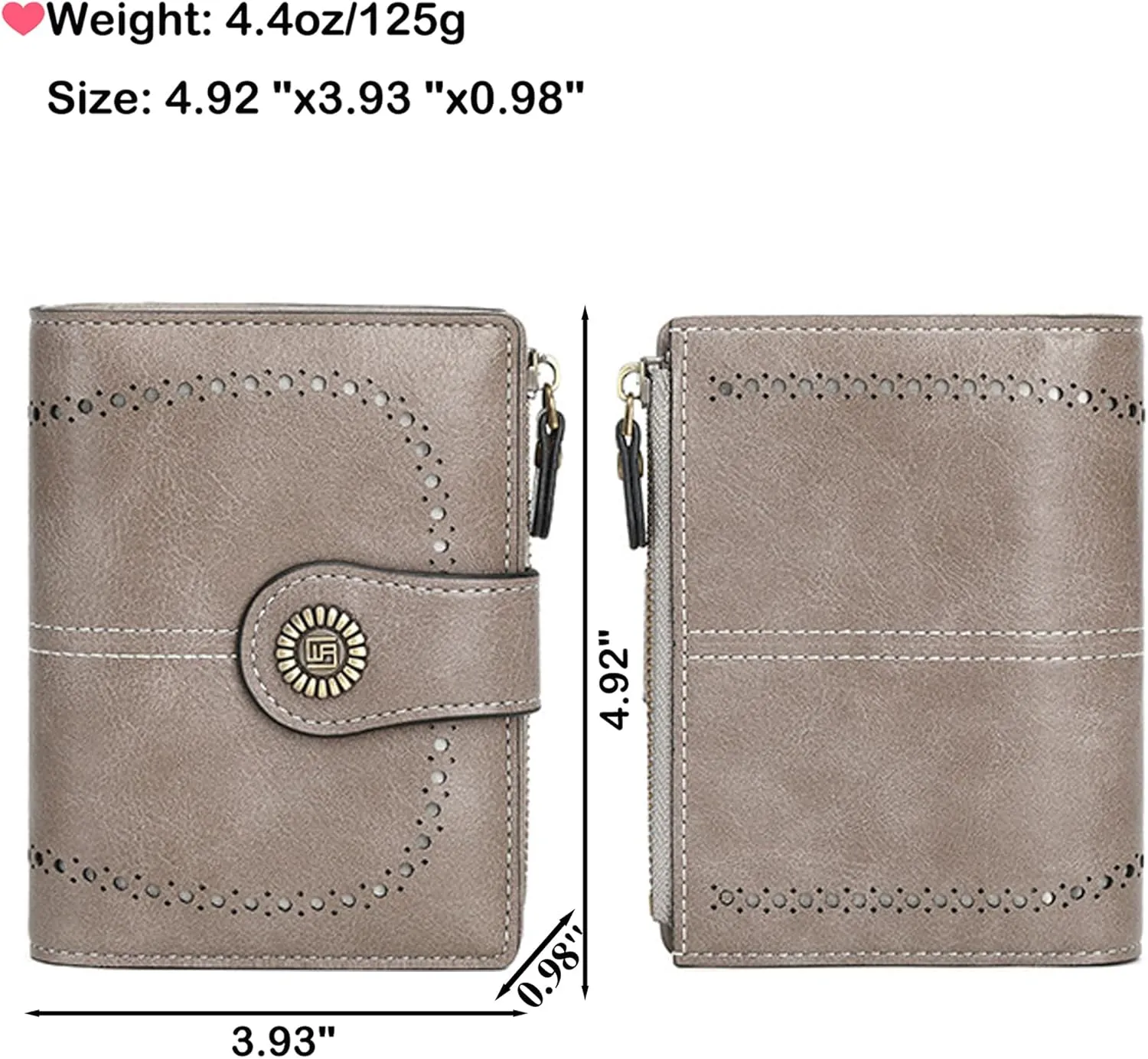 Custom Small Wallet,Engraved Name Vegan Leather Wallets with RFID Blocking Clutch Purse Bifold Credit Card Holder with Zipper Coin Pocket for Women (Vegan Leather, Gray)