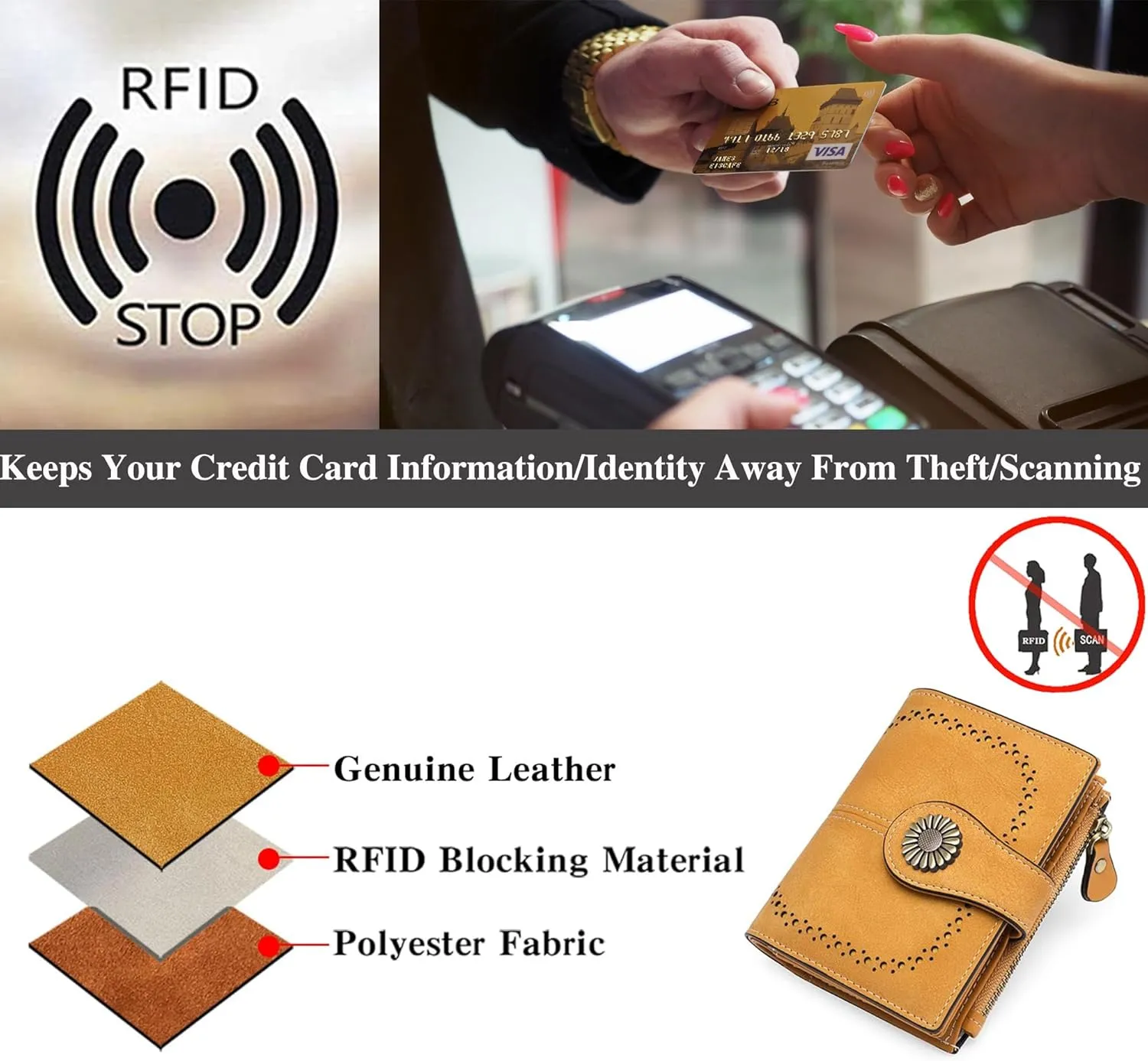 Custom Small Wallet,Engraved Name Wallets with RFID Blocking Clutch Purse Bifold Credit Card Holder for Women (Genuine Leather, Frosted-Tan)