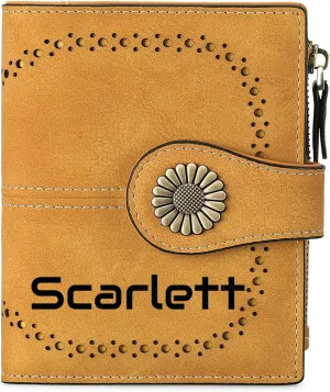 Custom Small Wallet,Engraved Name Wallets with RFID Blocking Clutch Purse Bifold Credit Card Holder for Women (Genuine Leather, Frosted-Tan)