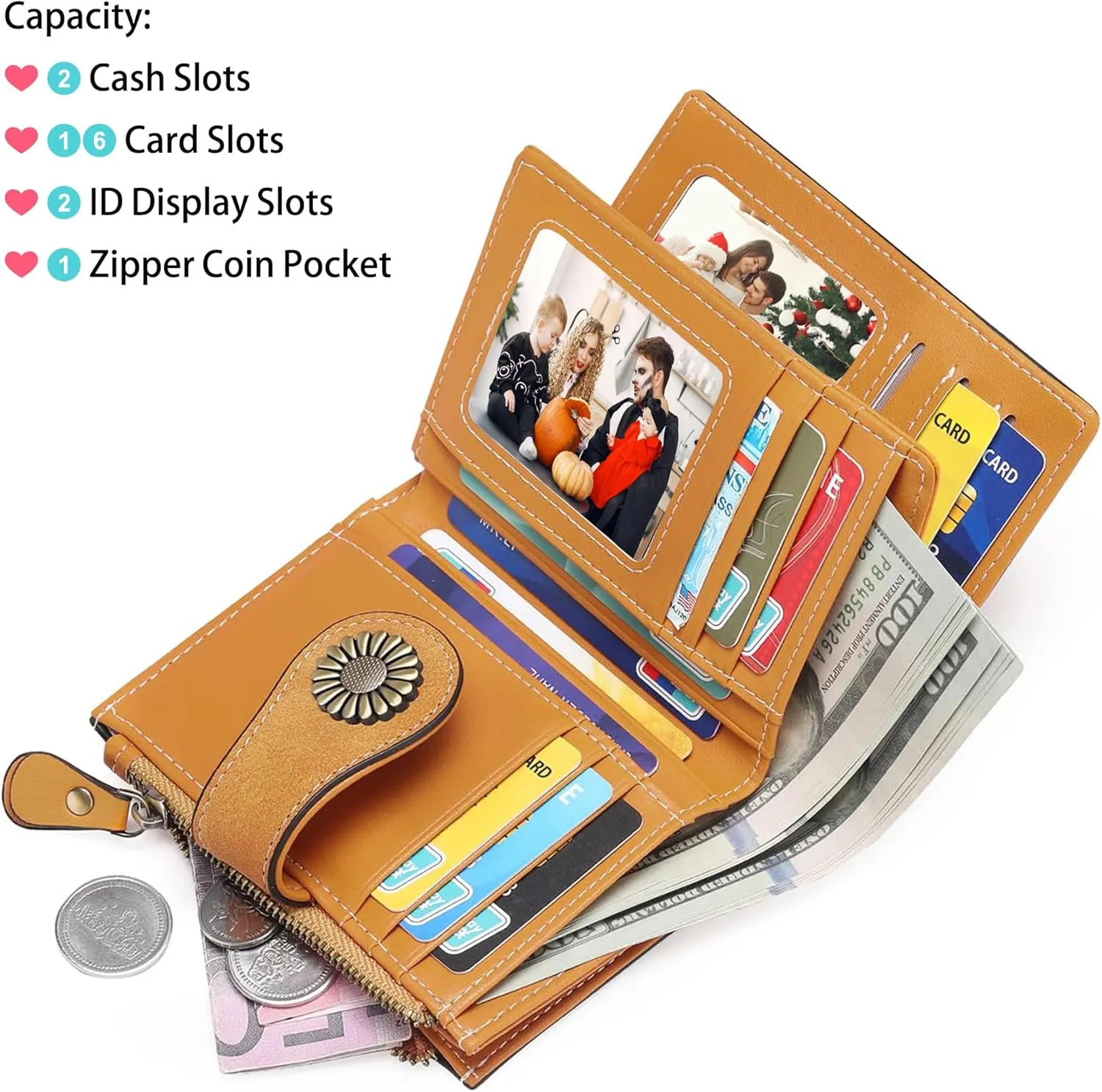 Custom Small Wallet,Engraved Name Wallets with RFID Blocking Clutch Purse Bifold Credit Card Holder for Women (Genuine Leather, Frosted-Tan)