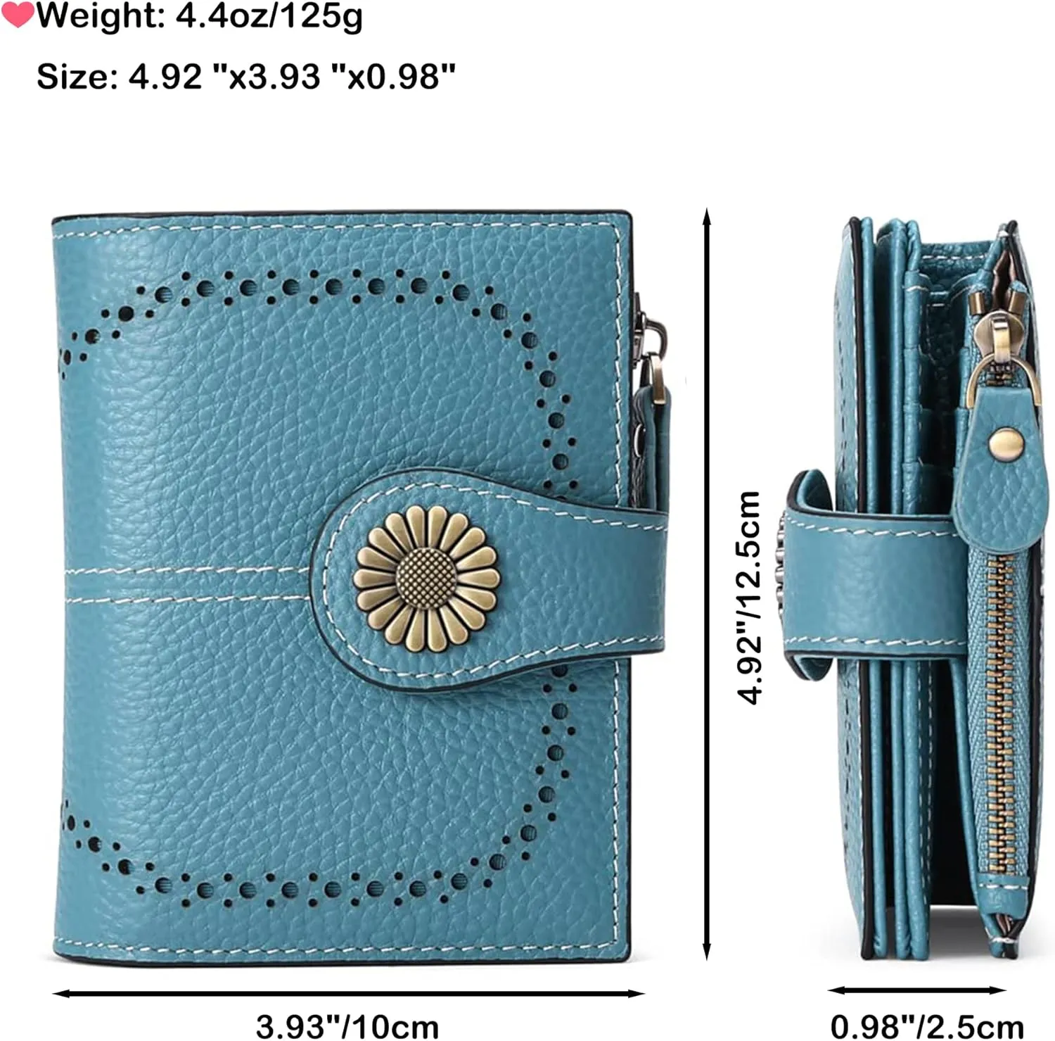 Custom Small Wallet,Engraved Name Wallets with RFID Blocking Clutch Purse Bifold Credit Card Holder with Zipper Coin Pocket for Women (Genuine Leather, Natural grain-Sky Blue)