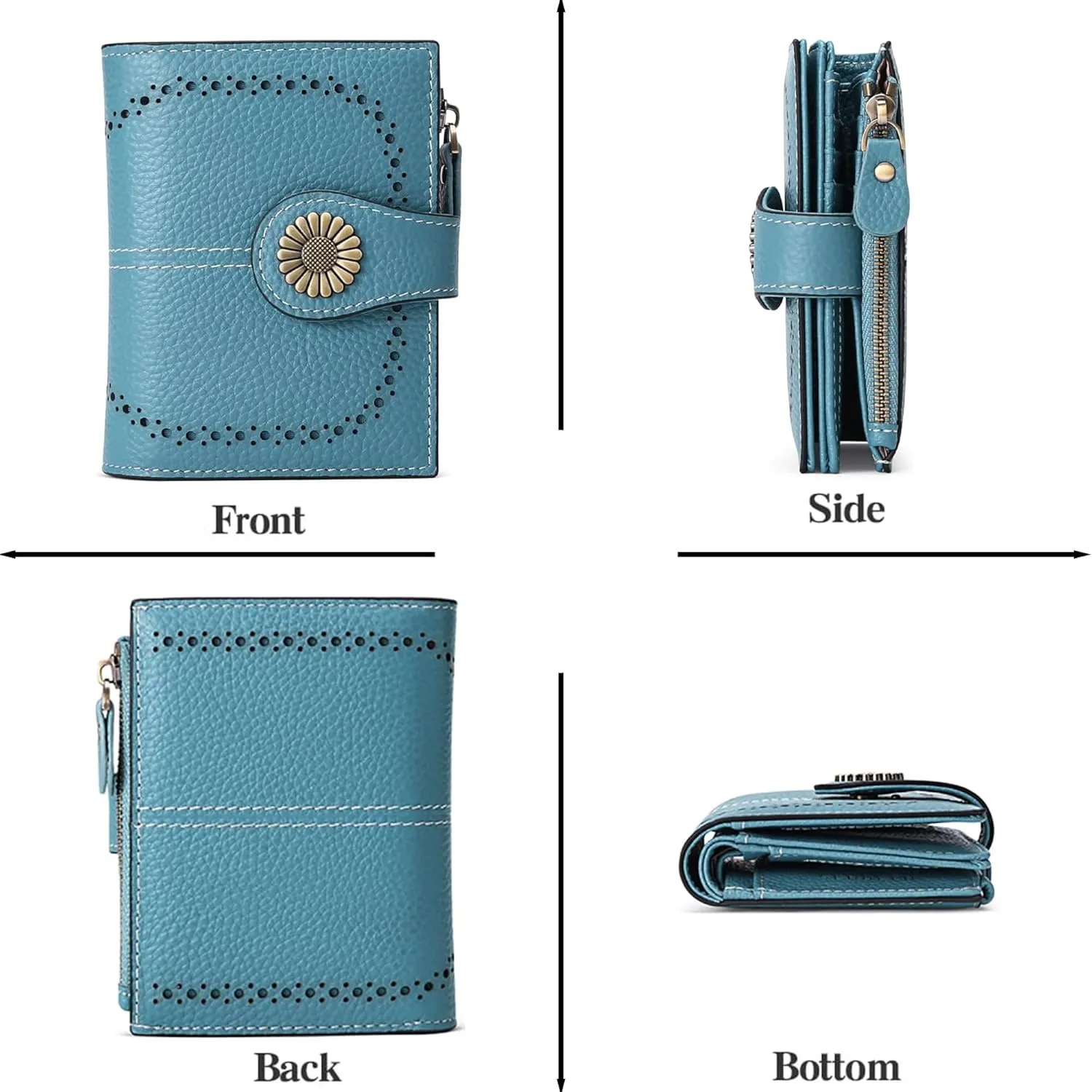 Custom Small Wallet,Engraved Name Wallets with RFID Blocking Clutch Purse Bifold Credit Card Holder with Zipper Coin Pocket for Women (Genuine Leather, Natural grain-Sky Blue)