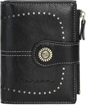 Custom Small Wallet,Engraved Name Wallets with RFID Blocking Clutch Purse Bifold Credit Card Holder with Zipper Coin Pocket for Women (Vegan Leather, Black)