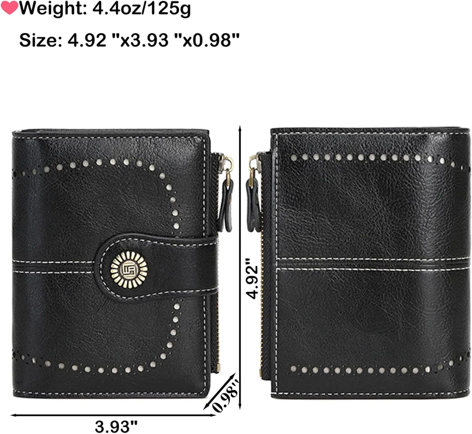 Custom Small Wallet,Engraved Name Wallets with RFID Blocking Clutch Purse Bifold Credit Card Holder with Zipper Coin Pocket for Women (Vegan Leather, Black)