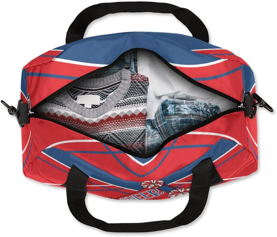 Custom Your Name Blue Red Cheer Horn Personalized Text Gym Duffle Bag for Kids,Sports Bag for Teens Boys & Girls Small Waterproof Overnight Weekender Carry Practice Travel Bag