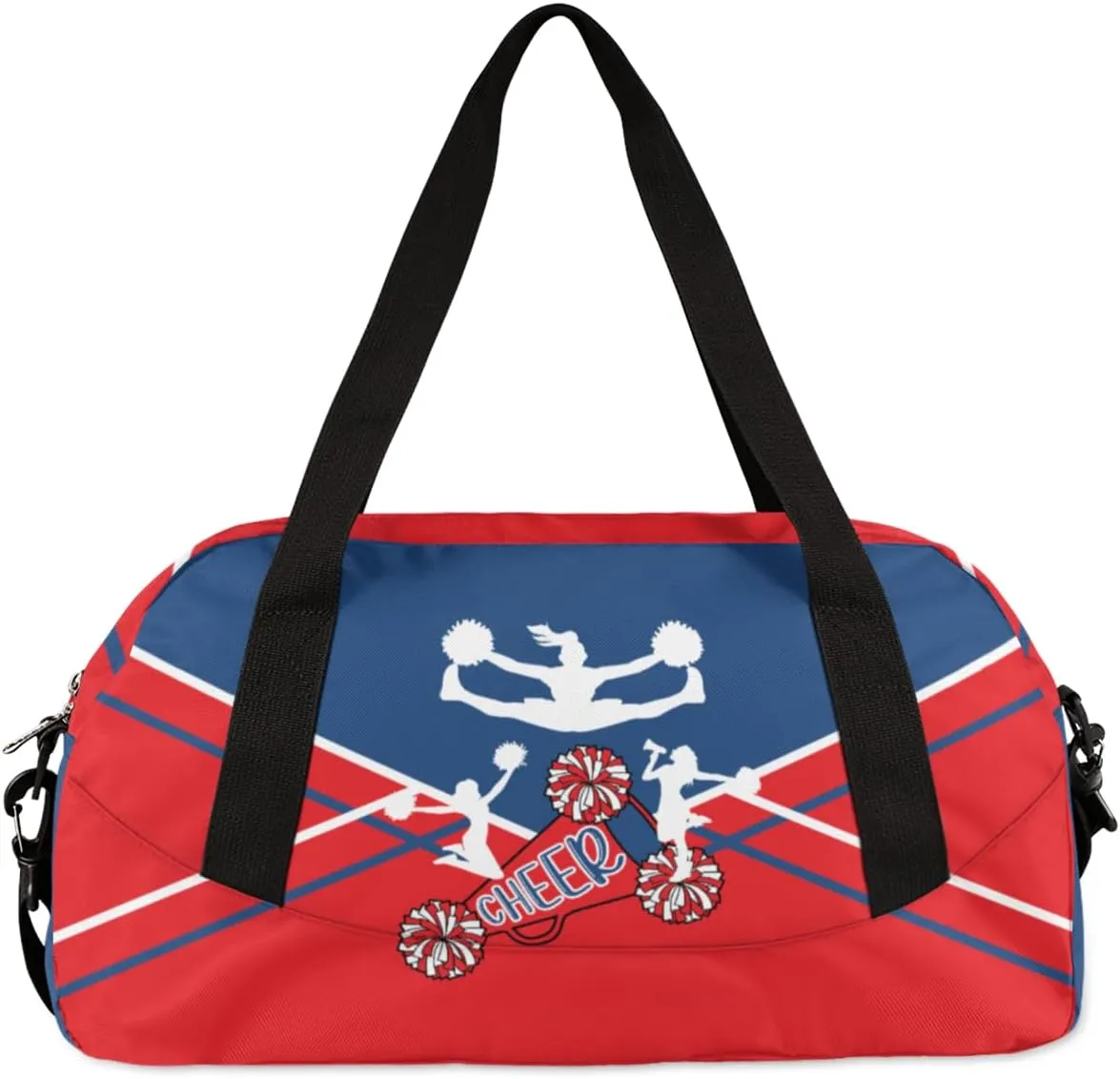 Custom Your Name Blue Red Cheer Horn Personalized Text Gym Duffle Bag for Kids,Sports Bag for Teens Boys & Girls Small Waterproof Overnight Weekender Carry Practice Travel Bag