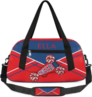 Custom Your Name Blue Red Cheer Horn Personalized Text Gym Duffle Bag for Kids,Sports Bag for Teens Boys & Girls Small Waterproof Overnight Weekender Carry Practice Travel Bag