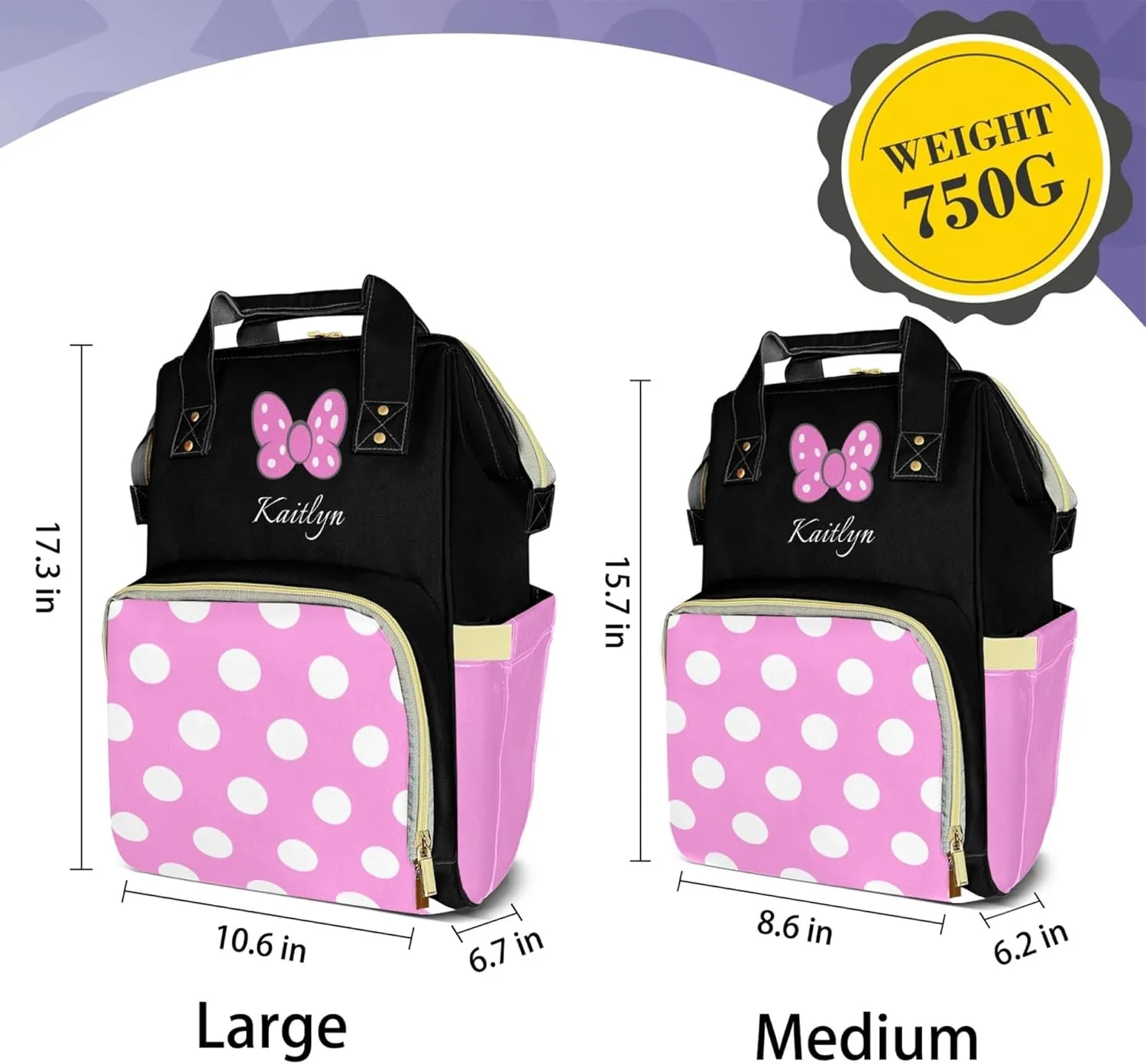 Customizable Large Capacity Diaper Bag Personalized Name, Waterproof Multi-Function Mommy Bag with Thermal Pockets for Girls and Boys