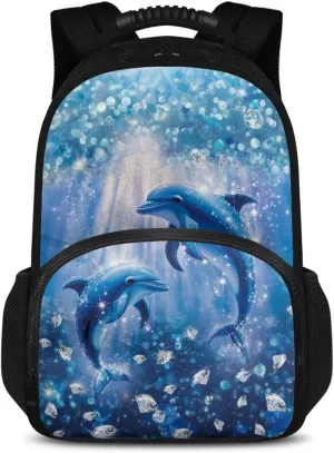 Customized Name Kids Backpack with Insulated Lunch Box, 17.3 Inch 2-in-1 School Bag, Durable Polyester, Front Lunch Compartment, Side Pockets, Suitable for Travel & Outdoor, Dolphin Print