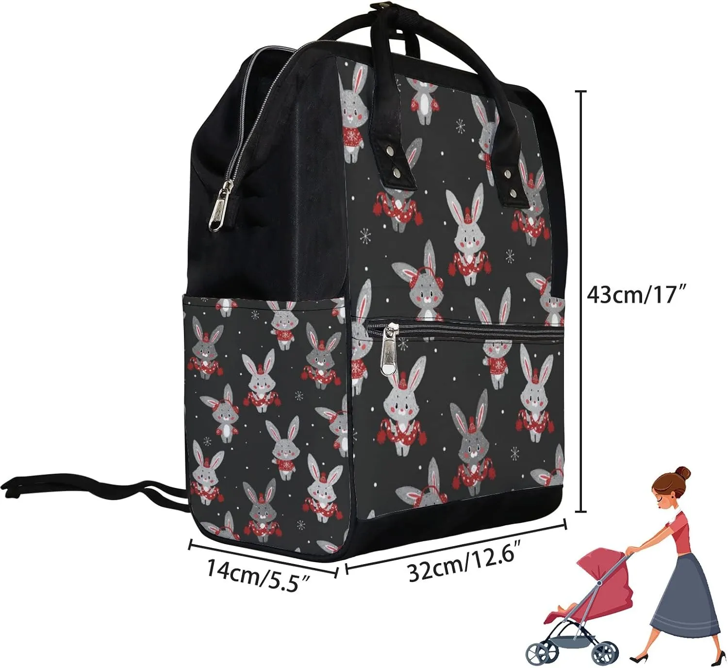 Cute Bunny Scar Diaper Bag Backpack Waterproof Backpack Baby Nappy Changing Bag for Travel Large Capacity Durable and Stylish for Woman
