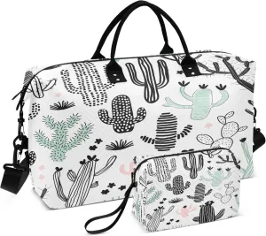 Cute Cactus Travel Duffel Bag for Women Weekend Overnight Dag with Toiletry Bag, Luggage Bag for Travel, Sport, Gym