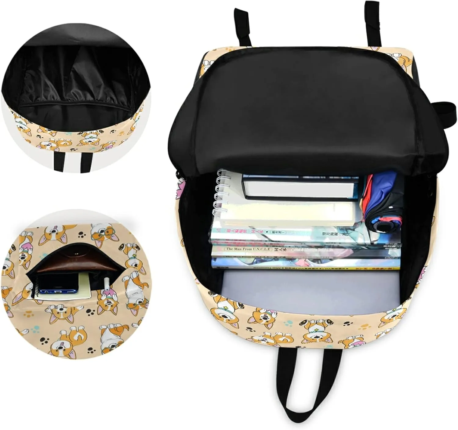 Cute Cartoon Funny Corgi Dogs Casual Polyester Computer Backpack Large Daypack for Business Sport Travel School Bookbags