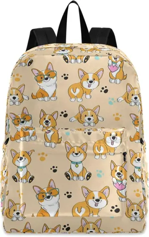 Cute Cartoon Funny Corgi Dogs Casual Polyester Computer Backpack Large Daypack for Business Sport Travel School Bookbags