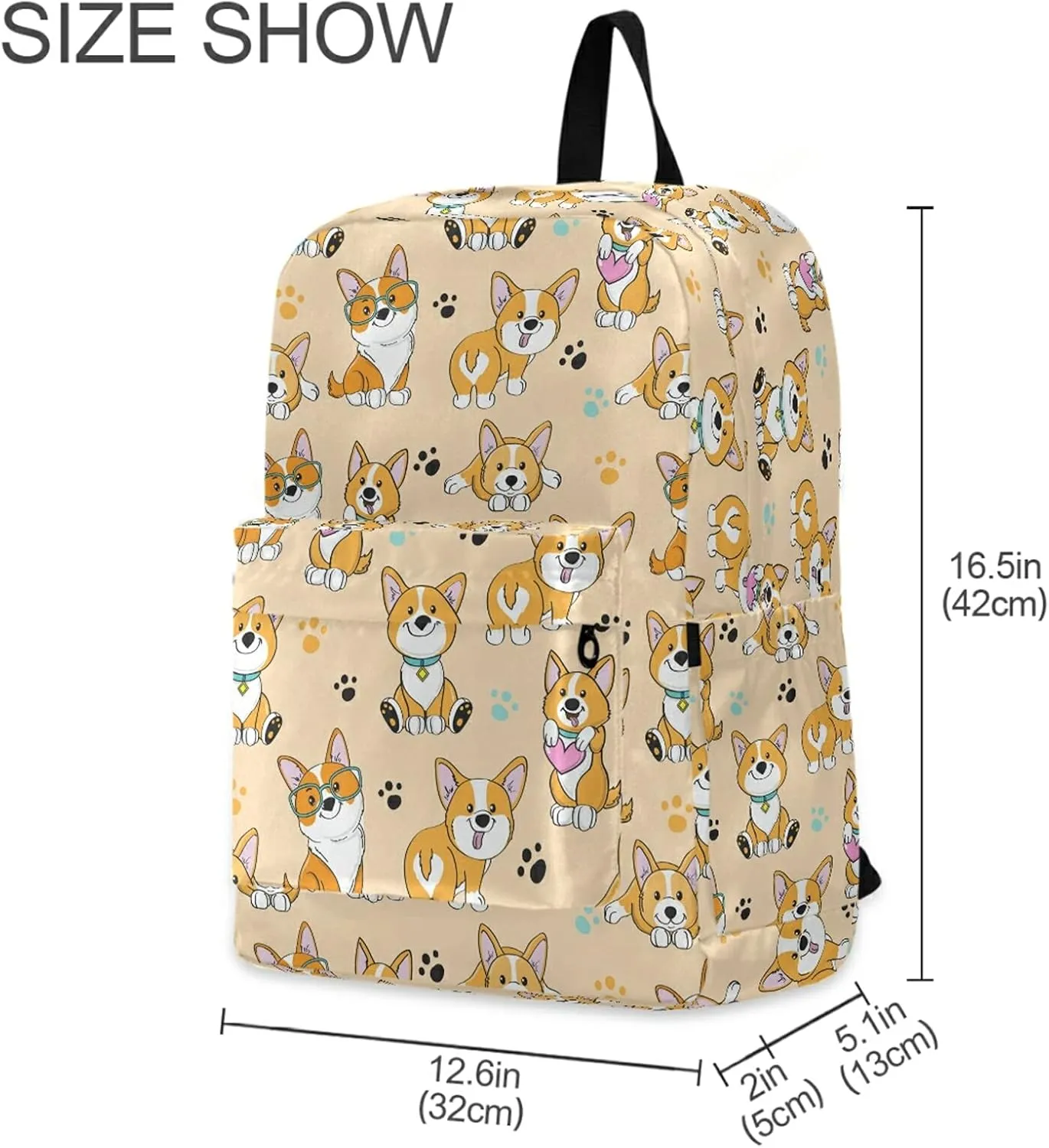 Cute Cartoon Funny Corgi Dogs Casual Polyester Computer Backpack Large Daypack for Business Sport Travel School Bookbags