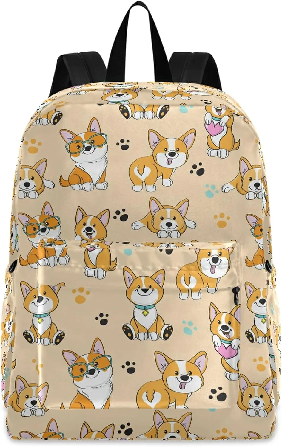 Cute Cartoon Funny Corgi Dogs Casual Polyester Computer Backpack Large Daypack for Business Sport Travel School Bookbags