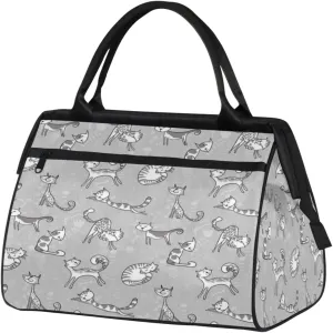 Cute Cat And Dog Cartoon Sketch Travel Duffel Bag Sports Travel Duffel Bag Waterproof Durable Large Gym Tote Bag Weekender Overnight Bag for Women Travel Gym Yoga