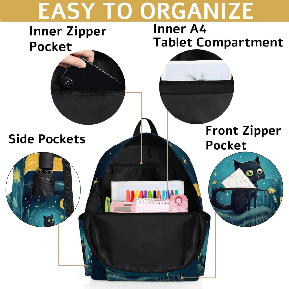 Cute Cat Kids Backpack for Boys Girls Star Flower Preschool Toddler Backpack Kindergarten Nursery Bookbag Travel Children Lightweight School Bag