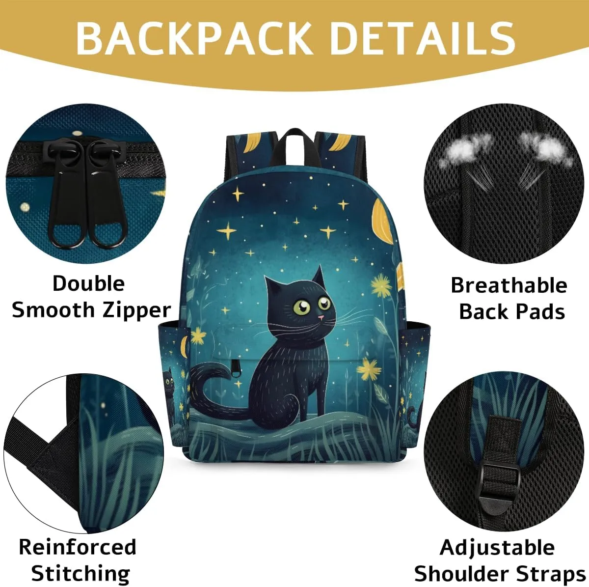 Cute Cat Kids Backpack for Boys Girls Star Flower Preschool Toddler Backpack Kindergarten Nursery Bookbag Travel Children Lightweight School Bag