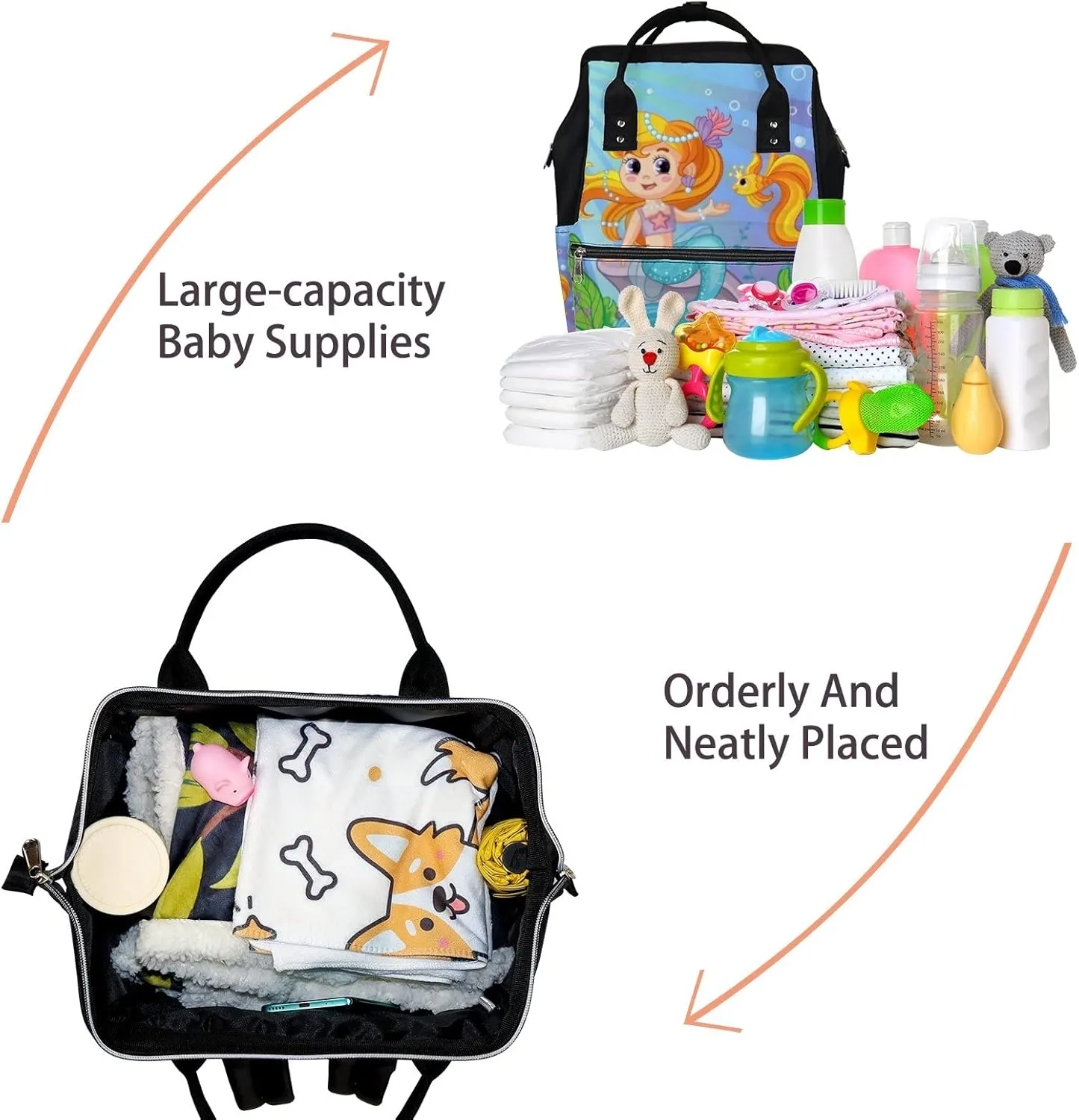 Cute Colorful Underwater World Style Mermaid Diaper Bag Backpack, waterproof backpack Baby Nappy Changing Bags Laptop Backpack for Travel, Large Capacity, Durable and Stylish for Woman and Men.